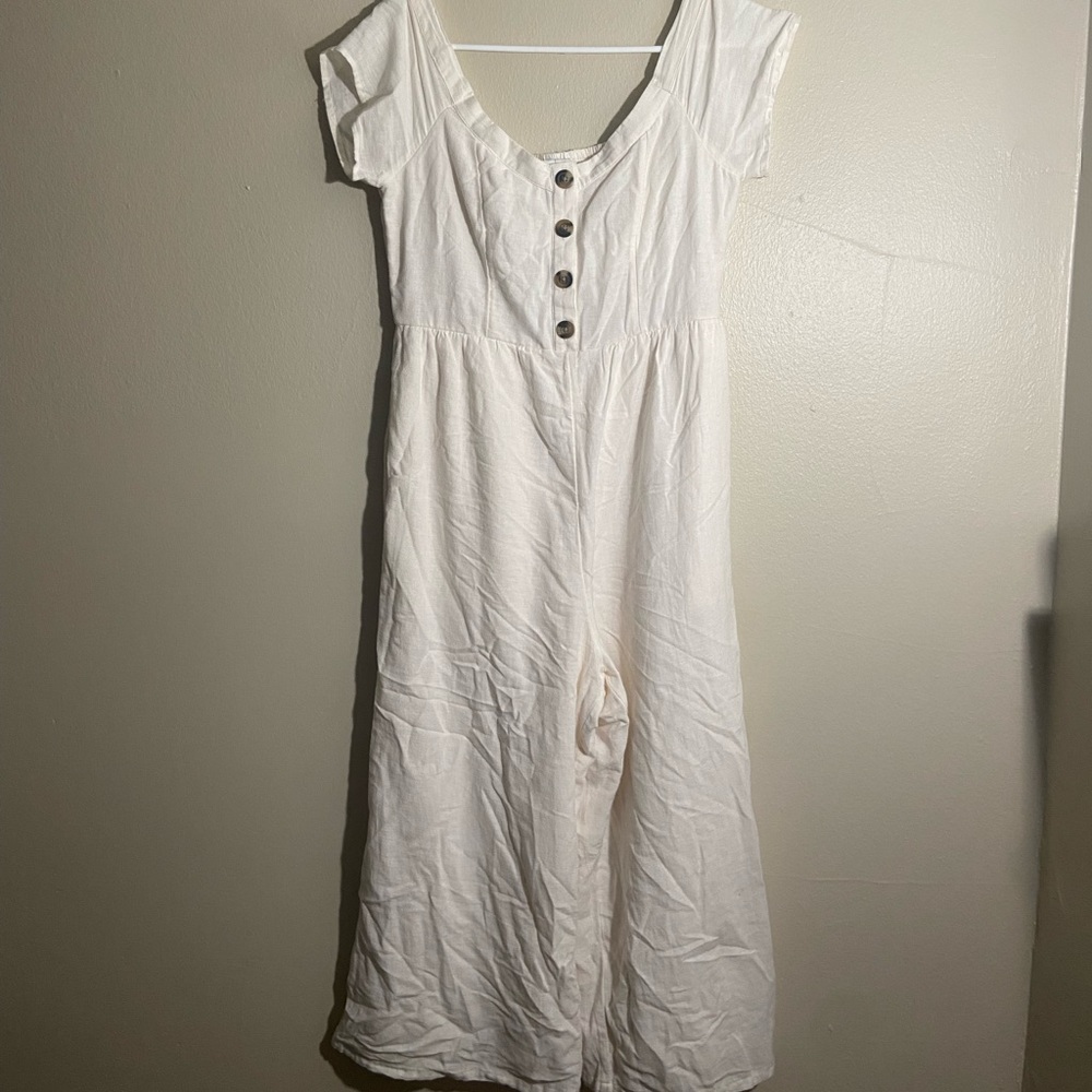 American Eagle Outfitters Cream Jumpsuit
